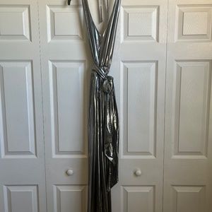French Connection Liquid Silver Backless Multiway Jumpsuit